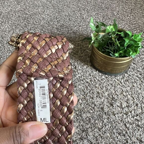 Mudd Brown Bronze Metallic Wide Waist Belt Woven Braided M/L Boho READ New - Picture 4 of 6